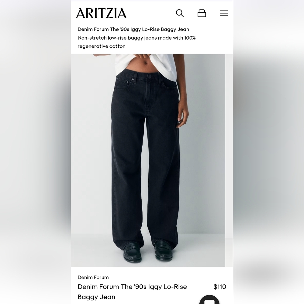 Denim Forum The '90s Iggy Lo-Rise Baggy Jean Size 27 NWT $128 "Black Eyeliner" - Picture 2 of 16